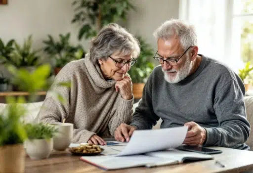 Senior couple reviewing estate planning documents at home to decide when to update their trust