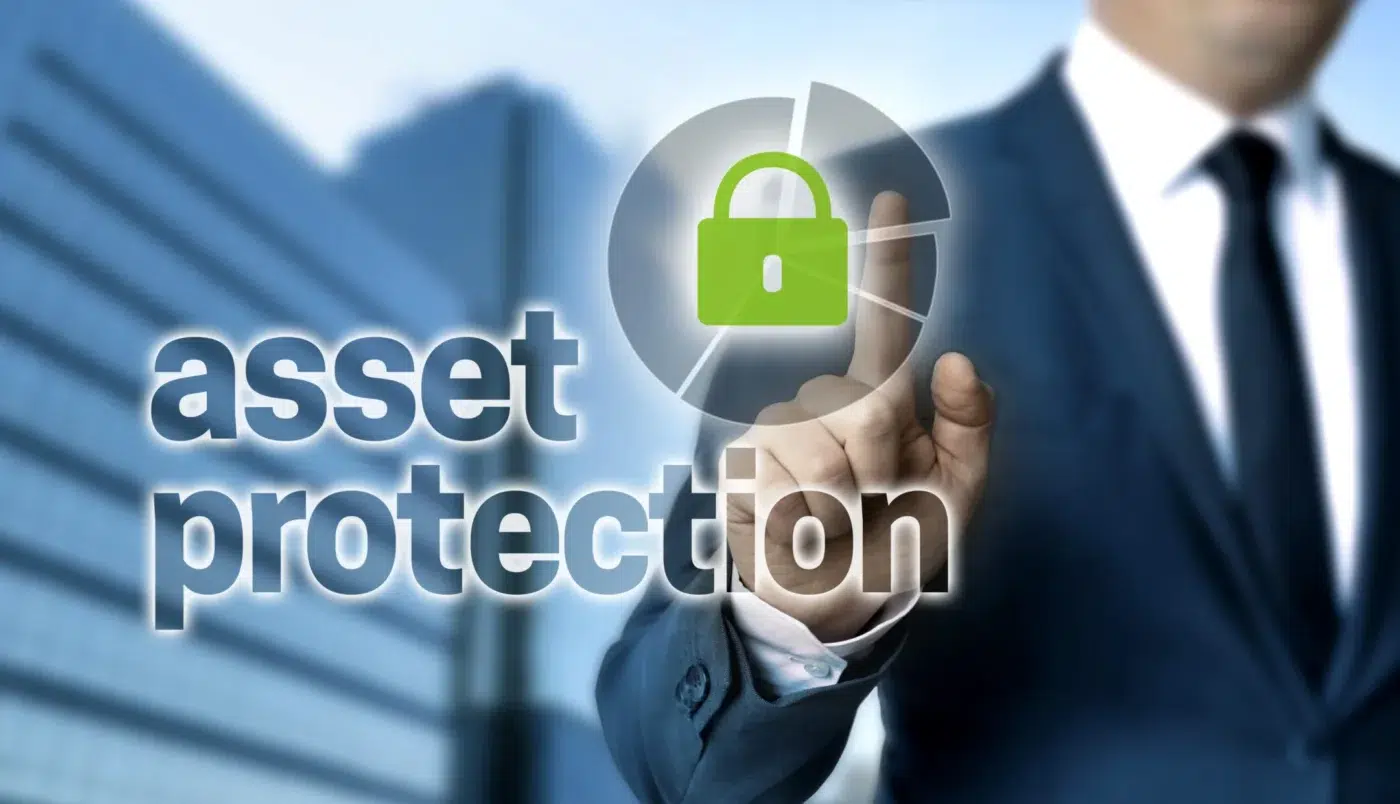 Business professional touching a digital lock icon representing asset protection and how a living trust helps avoid probate.