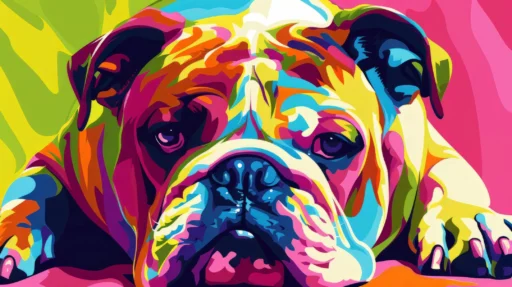 Colorful pop-art illustration of an English Bulldog, representing the importance of including pets in your estate plan.