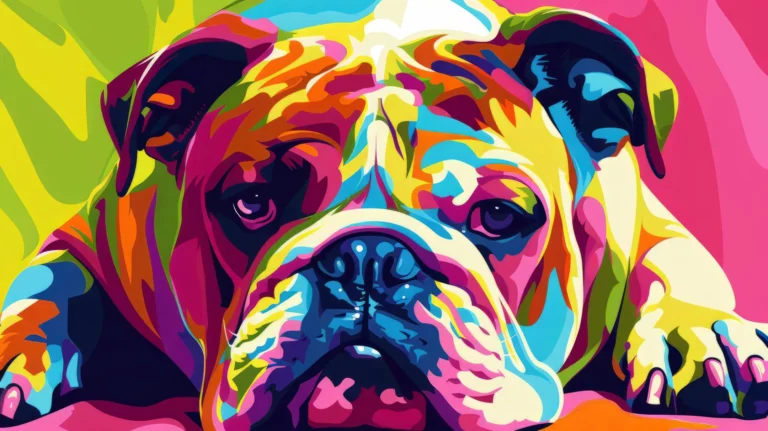 Colorful pop-art illustration of an English Bulldog, representing the importance of including pets in your estate plan.