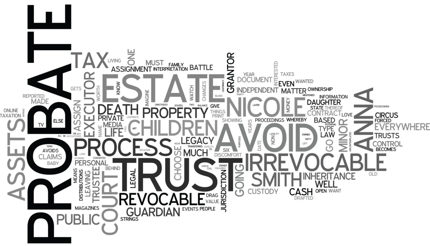 Word cloud featuring legal terms like “probate,” “estate,” “trust,” and “executor”